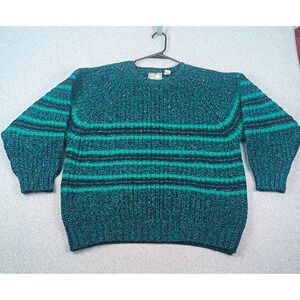 Vintage Concrete 80s Streetwear Teal Striped Confetti Knit Sweater Mens XL Wool
